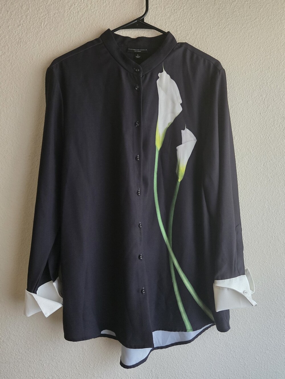 Victoria Beckham For Target Black Calla Lily Button Up Shirt Size L